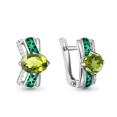 Серьги из серебра Aquamarine 4465007А, хризолит/фианит/эмаль