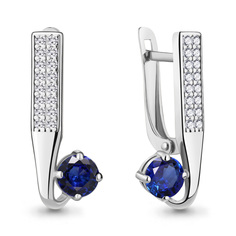 Серьги из серебра Aquamarine 49754АБ, фианит/сапфир искусственный