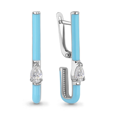 Серьги из серебра Aquamarine 49822, фианит/эмаль