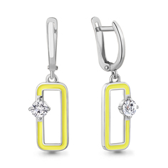 Серьги подвески из серебра Aquamarine 49884А, фианит/эмаль