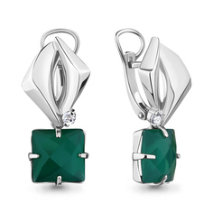 Серьги подвески из серебра с агатом/фианитом Aquamarine 4494009