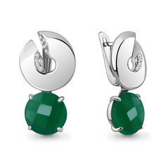 Серьги подвески из серебра с агатом/фианитом Aquamarine 4494309А