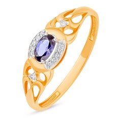 Кольцо из красного золота р. 17 585Gold 4300133100, сапфир искусственный/бриллиант