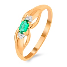 Кольцо из красного золота р. 17 585Gold 4300133124, изумруд искусственный/бриллиант