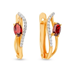 Серьги из красного золота 585Gold 4300137059, гранат/фианит