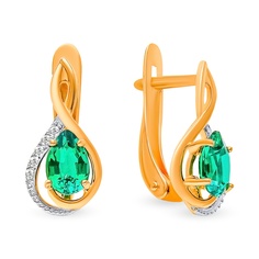 Серьги из красного золота 585Gold 4300137784, изумруд искусственный/бриллиант