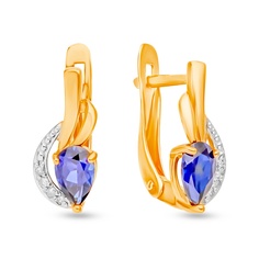 Серьги из красного золота 585Gold 4300137804, сапфир искусственный/бриллиант