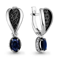 Серьги подвески из белого золота с бриллиантом/сапфиром Aquamarine 942360АЧ