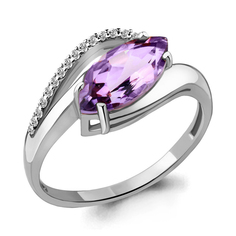 Кольцо из серебра с аметистом/фианитом р.16,5 Aquamarine 6575804А