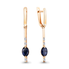 Серьги подвески из серебра Aquamarine 49735АБ, сапфир искусственный/фианит