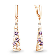 Серьги подвески из серебра Aquamarine 4743804А, аметист/фианит