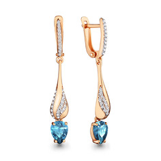 Серьги подвески из серебра Aquamarine 4449405А, топаз/фианит