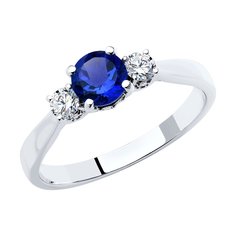 Кольцо из белого золота с бриллиантом/сапфиром р. 19 SOKOLOV Diamonds 2011176-3