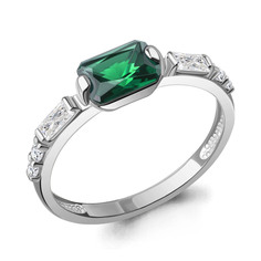 Кольцо из серебра р. 17,5 Aquamarine 67838АГ, фианит/изумруд искусственный