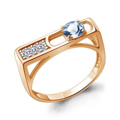 Кольцо печатка из серебра р. 17,5 Aquamarine 6988905А, топаз/фианит