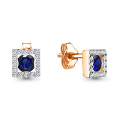Серьги- пусеты из серебра с сапфиром искусственным/фианитом Aquamarine 48772АБ