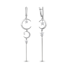 Серьги подвески из серебра Aquamarine 49765А, фианит