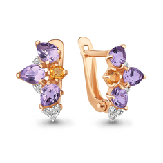 Серьги из красного золота с аметистом/цитрином/фианитом Aquamarine 4497875А