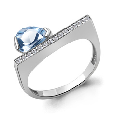 Кольцо из серебра с топазом/фианитом р.17,5 Aquamarine 6991105А