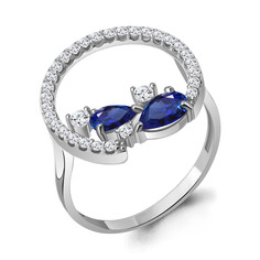 Кольцо из серебра с сапфиром искусственным/фианитом р.18,5 Aquamarine 67731АБ