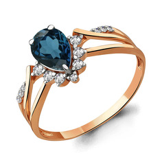 Кольцо из красного золота р. 16,5 Aquamarine 6596908А, топаз/фианит