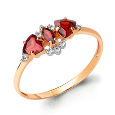 Кольцо из красного золота р. 17,5 Aquamarine 6598203А, гранат/фианит
