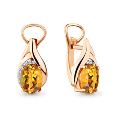 Серьги из серебра Aquamarine 4475606А, цитрин/фианит