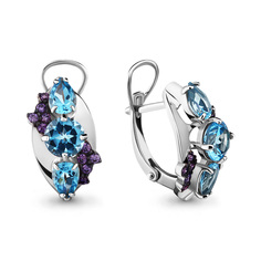 Серьги из серебра с топазом/фианитом Aquamarine 4707605С