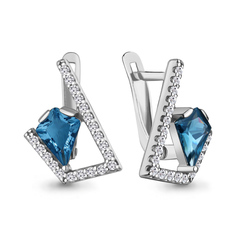 Серьги из серебра с топазом искусственным/фианитом Aquamarine 4327193А