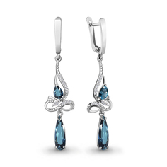 Серьги подвески из серебра с топазом/топазом искусственным/фианитом Aquamarine 4960908А