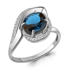 Кольцо из серебра р. 17 Aquamarine 6579093А, топаз искусственный/фианит