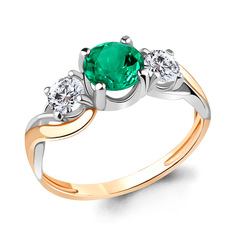 Кольцо из серебра р. 19,5 Aquamarine 63894П, изумруд искусственный/фианит