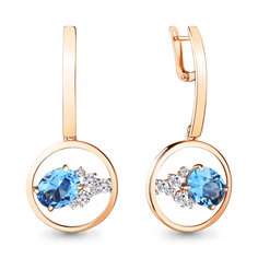Серьги подвески из серебра Aquamarine 4744292А, топаз искусственный/фианит