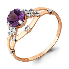 Кольцо из красного золота р. 17 Aquamarine 6597204А, аметист/фианит
