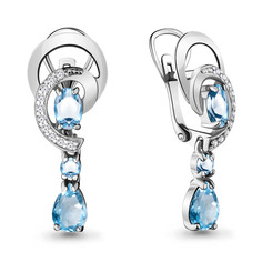Серьги подвески из серебра с топазом/фианитом Aquamarine 4431505А