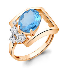 Кольцо из серебра р. 17,5 Aquamarine 6935592А, топаз искусственный/фианит