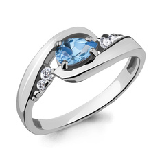 Кольцо из серебра с топазом/фианитом р.18,5 Aquamarine 6901705А