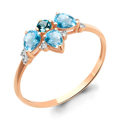 Кольцо из красного золота р. 16 Aquamarine 6597962А, топаз/фианит