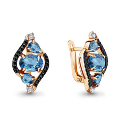 Серьги из серебра Aquamarine 4474605Ч, топаз/фианит/нанокристалл