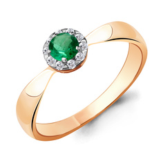 Кольцо из красного золота р. 17 Aquamarine 962236к, бриллиант/изумруд