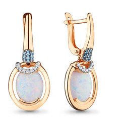 Серьги подвески из серебра Aquamarine 4499098Б, опал искусственный/фианит