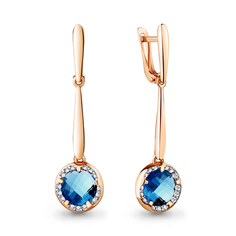 Серьги подвески из серебра Aquamarine 4724193А, топаз искусственный/фианит