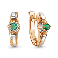 Серьги из красного золота Aquamarine 942685к, бриллиант/изумруд
