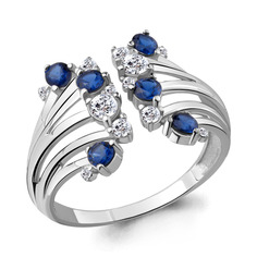 Кольцо из серебра с фианитом/сапфиром искусственным р.17,5 Aquamarine 64825Б