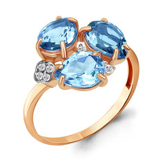 Кольцо из красного золота р. 17,5 Aquamarine 6905005А, топаз/фианит