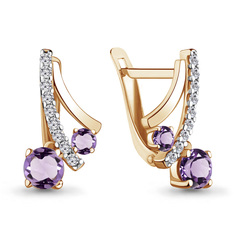 Серьги из серебра с аметистом/фианитом Aquamarine 4732404А