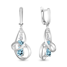 Серьги подвески из серебра с топазом/фианитом Aquamarine 4746502А