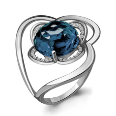 Кольцо из серебра с топазом искусственным/фианитом р.18,5 Aquamarine 6589793А