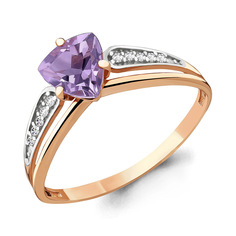 Кольцо из красного золота р. 17,5 Aquamarine 6596804А, аметист/фианит