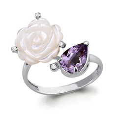 Кольцо из серебра р. 20 Aquamarine 6570904, аметист/фианит/перламутр